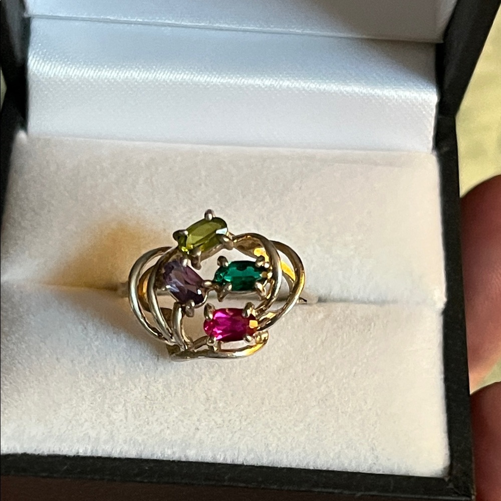 Multi-Gemstone Sterling Ring with Pink, Green, Purple & Teal Stones